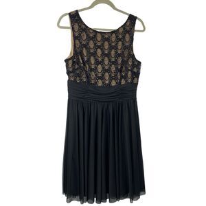 JH Evenings Sleeveless Lace Sequined Midi Dress Size 12 Black Full Skirt Event